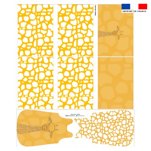 Coupon velours d'habillement motif girafe jaune et blanche - Gigoteuse et Tour de Lit - Création Anne Clmt