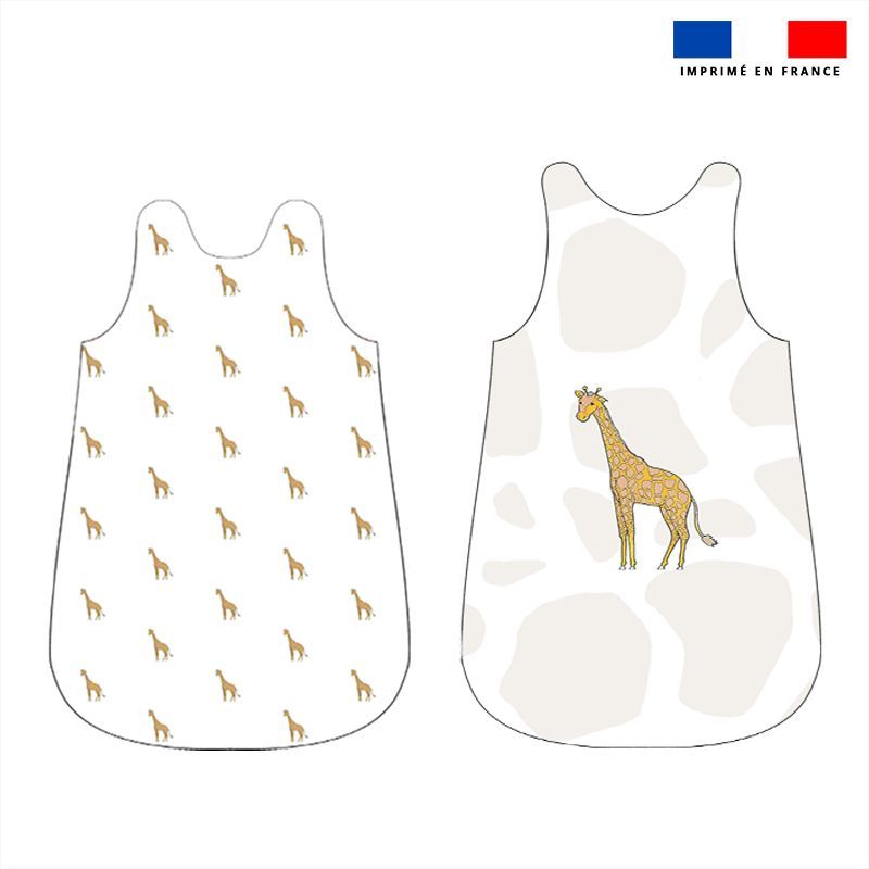 Coupon velours d'habillement pour gigoteuse motif girafe blanche - Création Anne Clmt