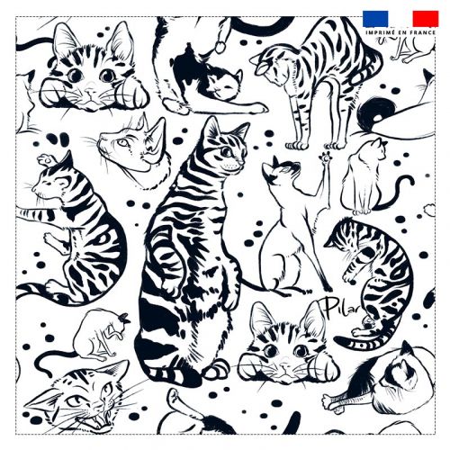 Coupon 45x45 cm motif chats tigrés - Création Pilar Berrio