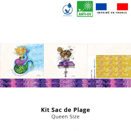 Kit sac de plage imperméable motif sirène - Queen size - Création Audrey Baudo
