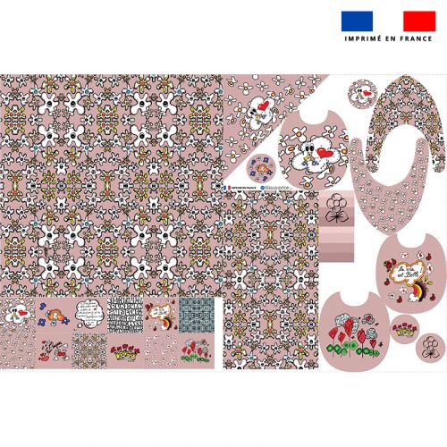Coupon éponge kit puériculture motif poème rose - Création Anne-Sophie Dozoul