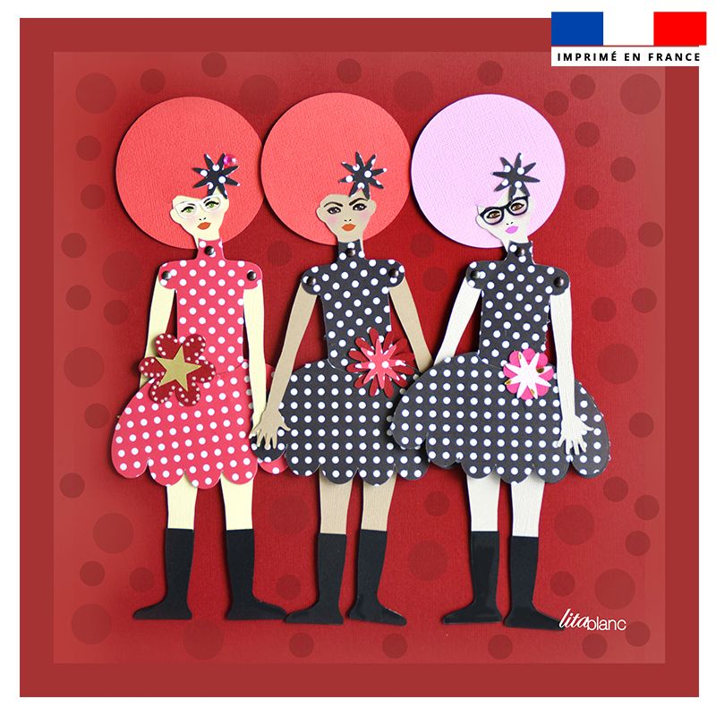 Coupon 45x45 cm motif poupée rétro rouge à pois - Création Lita Blanc