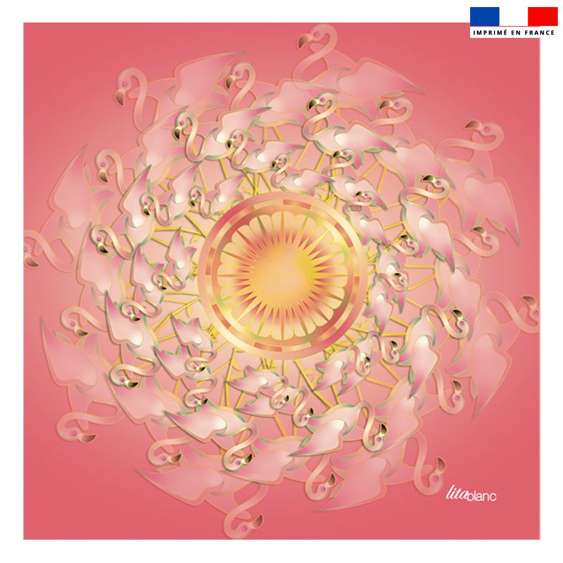 Coupon 45x45 cm motif flamant rose - Création Lita Blanc
