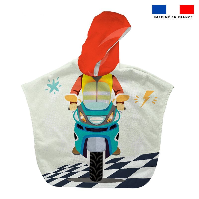 Patron imprimé sur tissu éponge pour poncho de bain motif moto de course