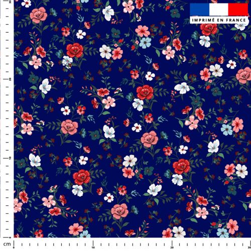 Petites fleurs champêtres rouges - Fond bleu foncé