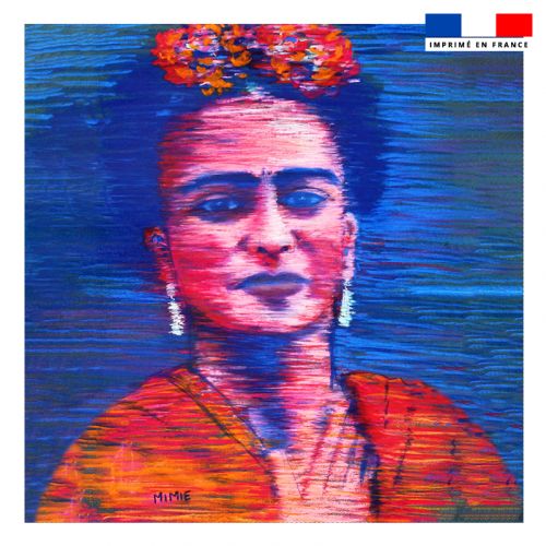 Coupon 45x45 cm motif Frida bleu - Création Mimie