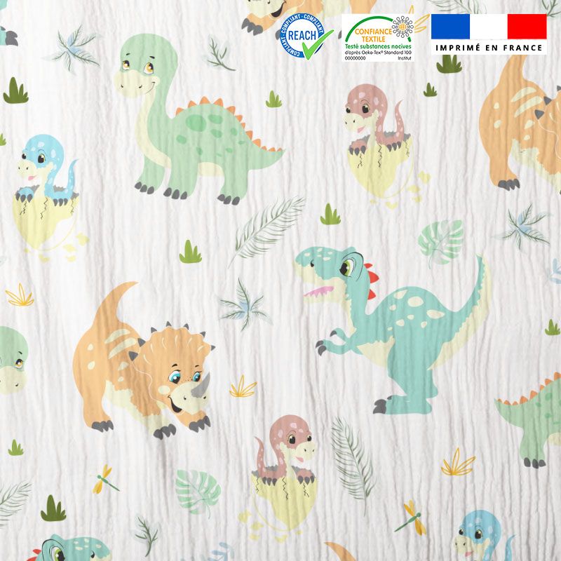 Double gaze motif bébé dino Oeko-tex