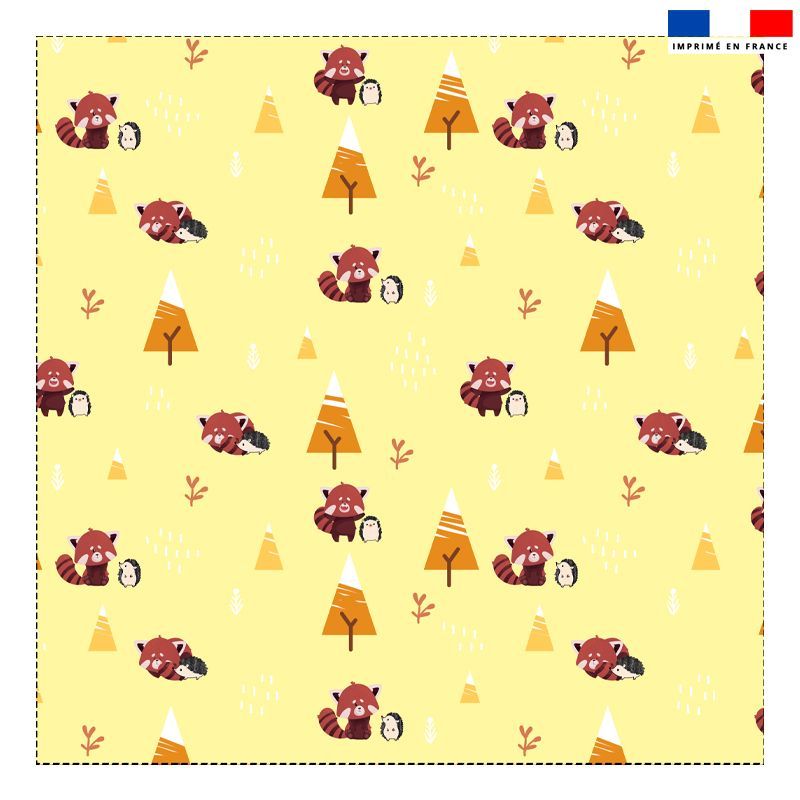Coupon 45x45 cm motif panda roux et hérisson jaune verso