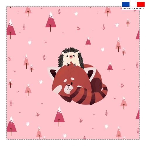 Coupon 45x45 cm motif panda roux et hérisson rose recto