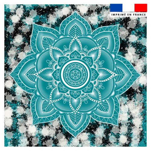 Coupon 45x45 cm motif mandala bleu et tâches vert canard - Création Créasan'