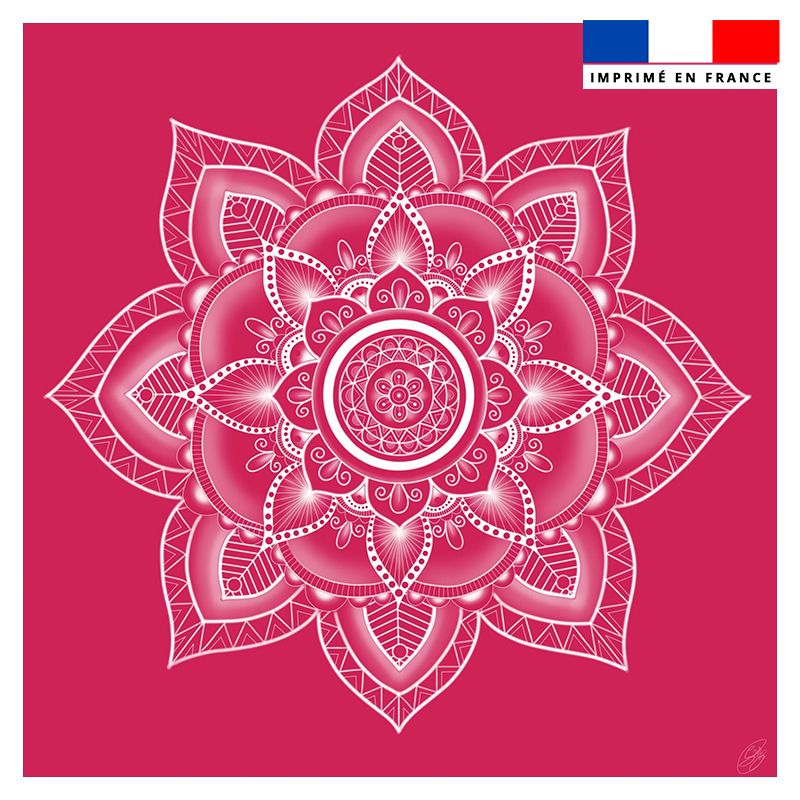 Tissu coton fleurs rouge blanc beige gris Mandala de France NEUF 