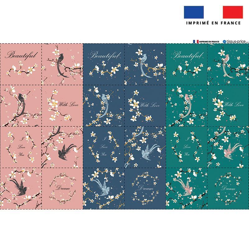 Coupon microfibre pour lingettes lavables motif fleur de cerisier Oeko-tex