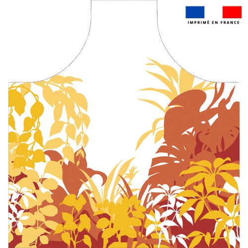 Patron imprimé pour tablier blanc motif nature jungle orange - Création Nathalie Gravey