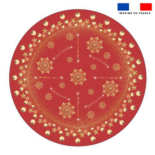 Coupon imprimé nappe de Noel ronde rouge motif flocons gold