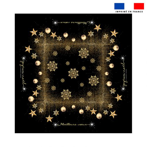 Coupon imprimé nappe de Noel carrée noire motif flocons gold