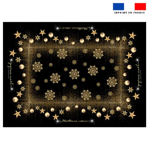 Coupon imprimé nappe de Noel rectangle noire 147x200 cm motif flocons gold