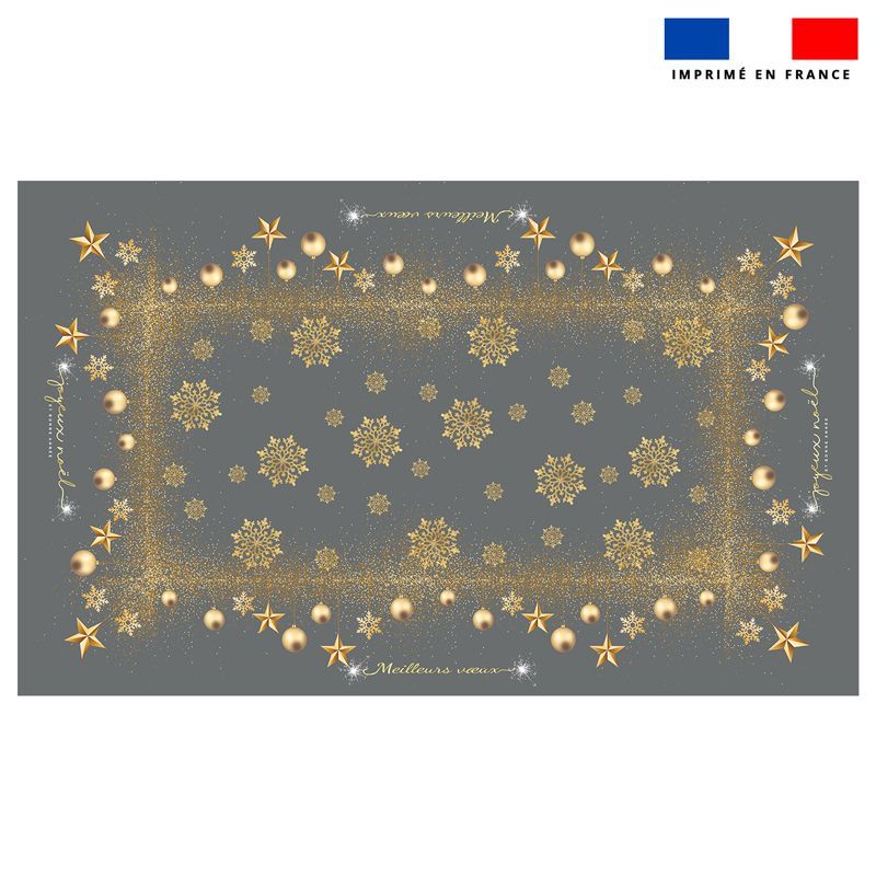 Coupon imprimé nappe de Noel rectangle grise 240x147 cm motif flocons gold
