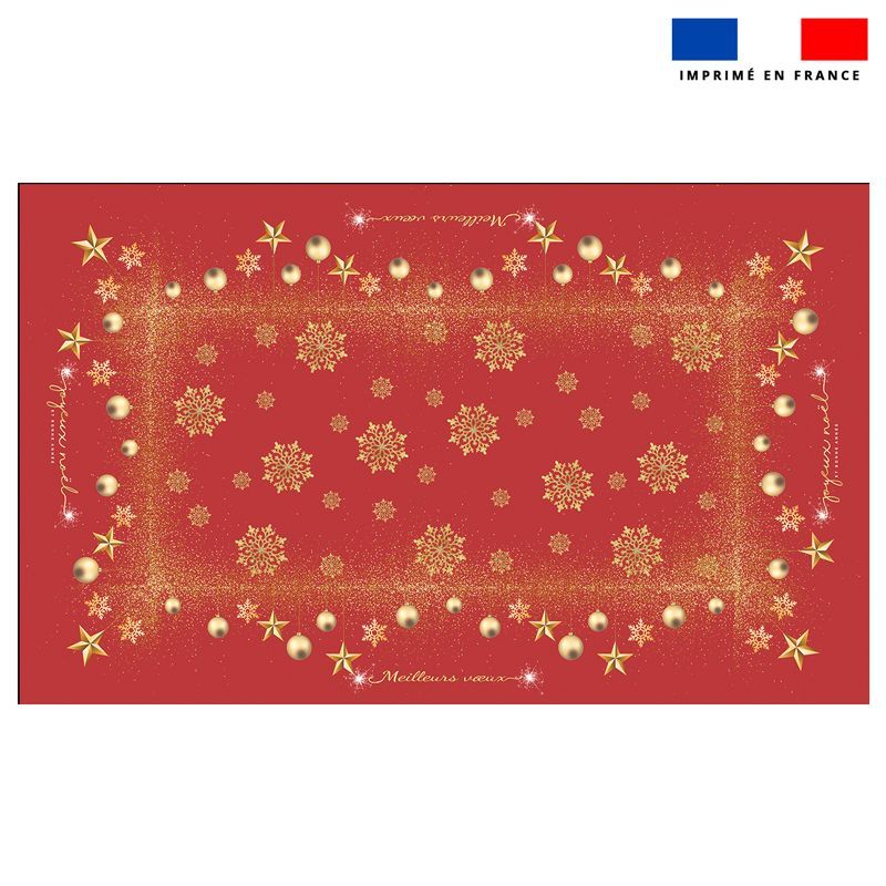 Coupon imprimé nappe de Noel rectangle rouge 240x147 cm motif flocons gold