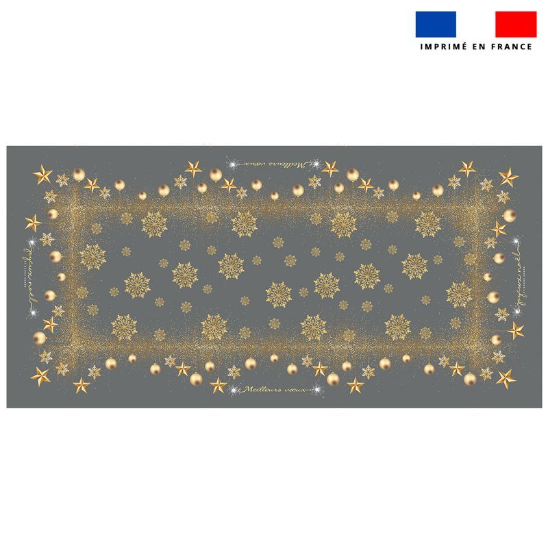 Coupon imprimé nappe de Noel rectangle grise 300x147 cm motif flocons gold