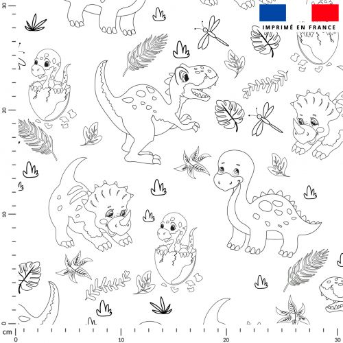 Tissu à Colorier : Coton à colorier motif dinosaure