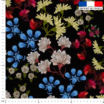 Fleurs des champs multicolores - Fond noir - Création Lita Blanc