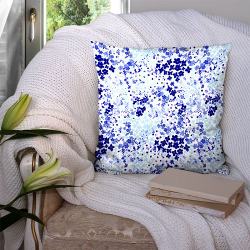 Popeline de coton mercerisé blanche motif fleurs des champs bleues Oeko-tex