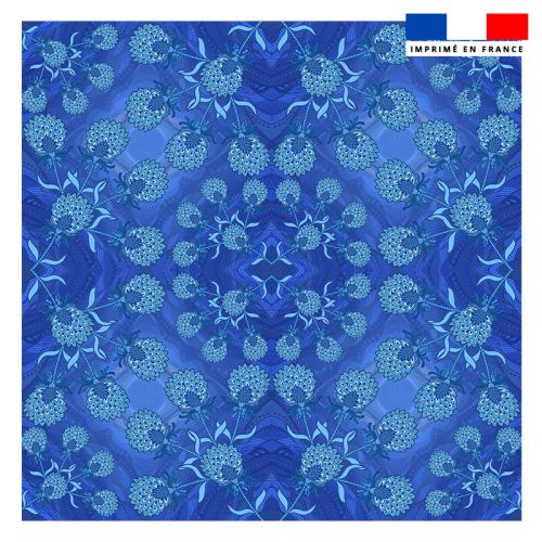 Coupon 45x45 cm motif fleurs abstraites bleues - Création Lita Blanc