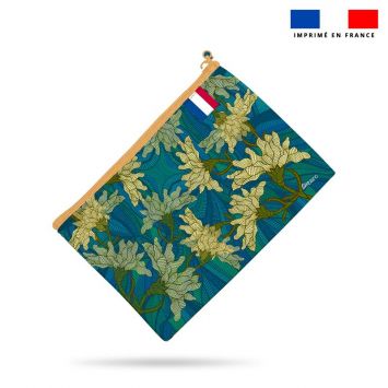 Kit pochette bleu motif grandes fleurs jaunes - Création Lita Blanc
