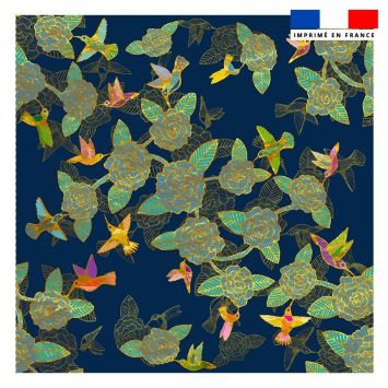 Coupon 45x45 cm bleu motif oiseaux - Création Lita Blanc