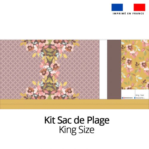 Kit sac de plage imperméable motif flowers - King size - Création Nathalie Gravey