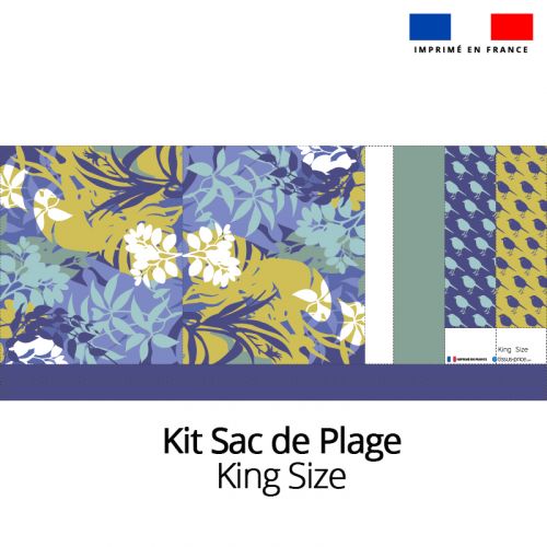 Kit sac de plage imperméable bleu motif branches de citronnier - King size - Création Nathalie Gravey