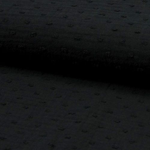 Tissu double gaze de coton noire plumetis