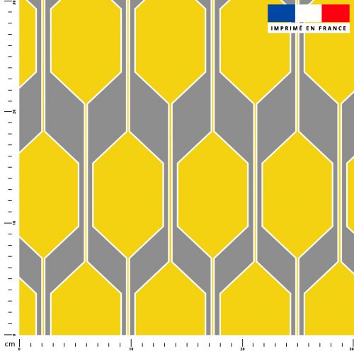Tissu imperméable motif forme géométrique gris et jaune