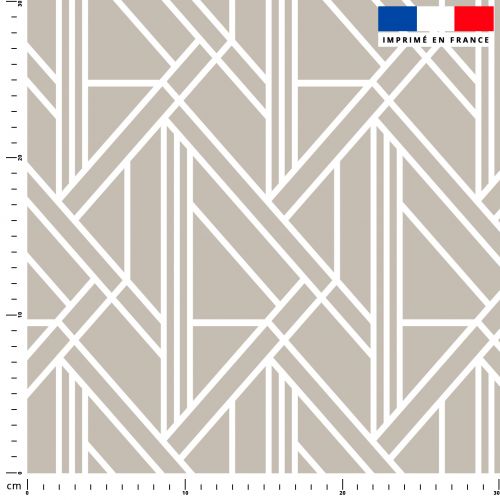 Tissu imperméable motif art déco géométrique grège