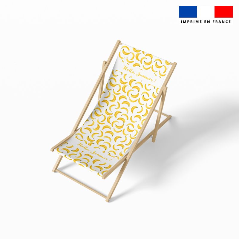 Coupon 45x150 cm tissu imperméable beige motif Hello Summer banane pour transat