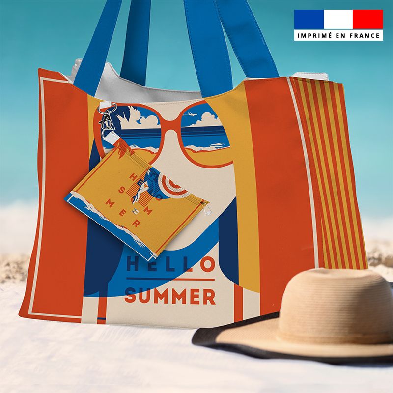 Kit sac de plage imperméable motif hello summer - King size