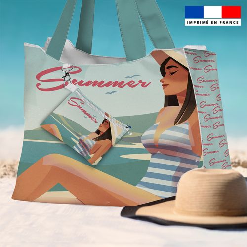 Kit sac de plage imperméable motif summer et palmier - King size