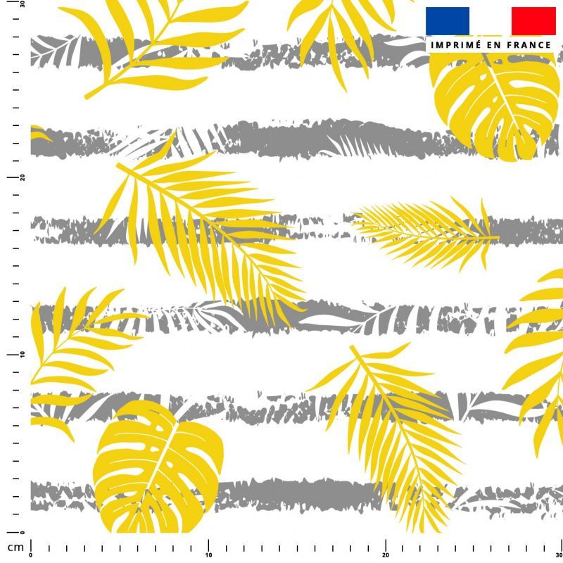 Feuille de palmier jaune et bandes grises - Fond blanc