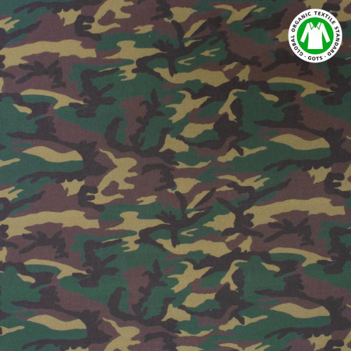 Coton vert imprimé camouflage marron