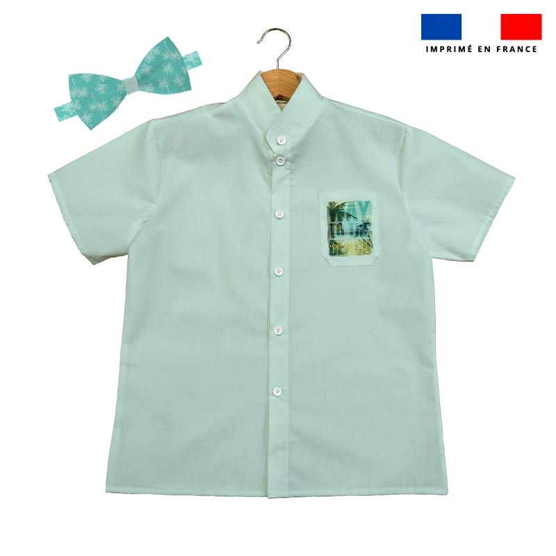 Patron chemise enfant bleu canard imprimé way to the beach