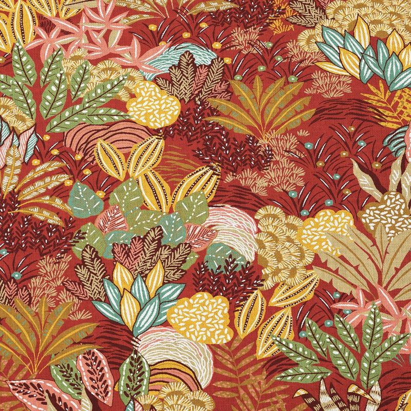 Coton rouge motif floral hesperides Oeko-tex