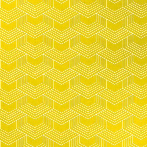 Coton jaune motif géométrique blanc orto