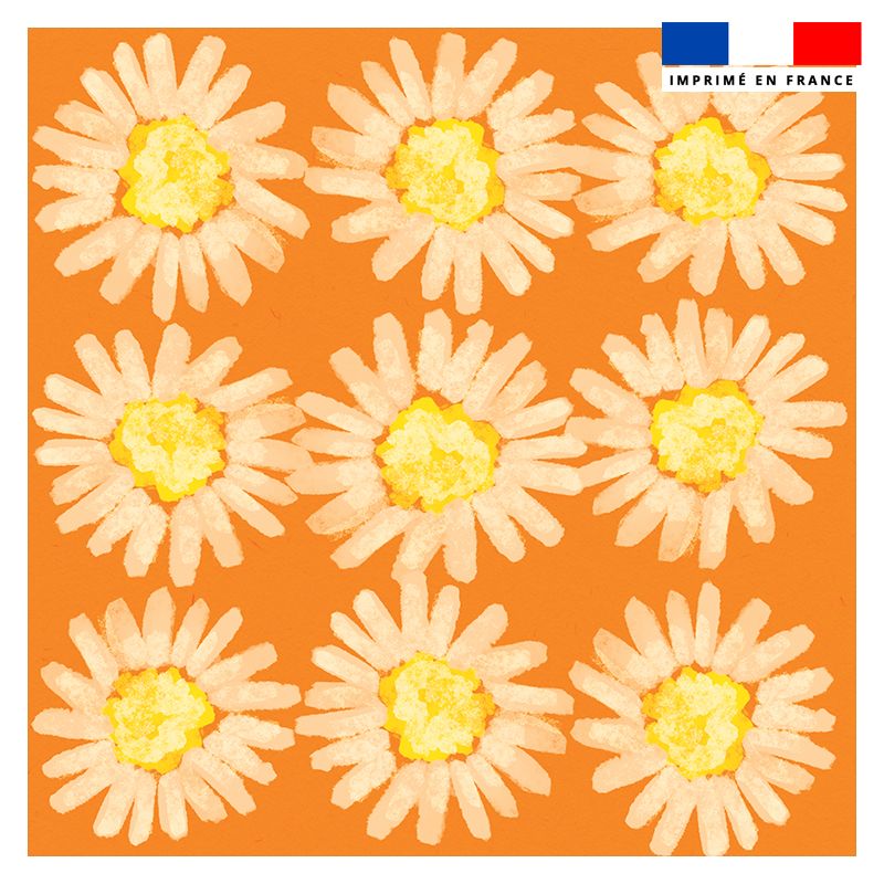 Coupon 45x45 cm orange motif fleur - Création Lou Picault