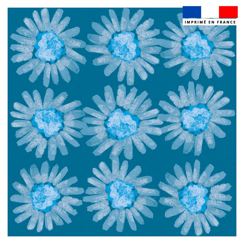 Coupon 45x45 cm bleu motif fleur - Création Lou Picault