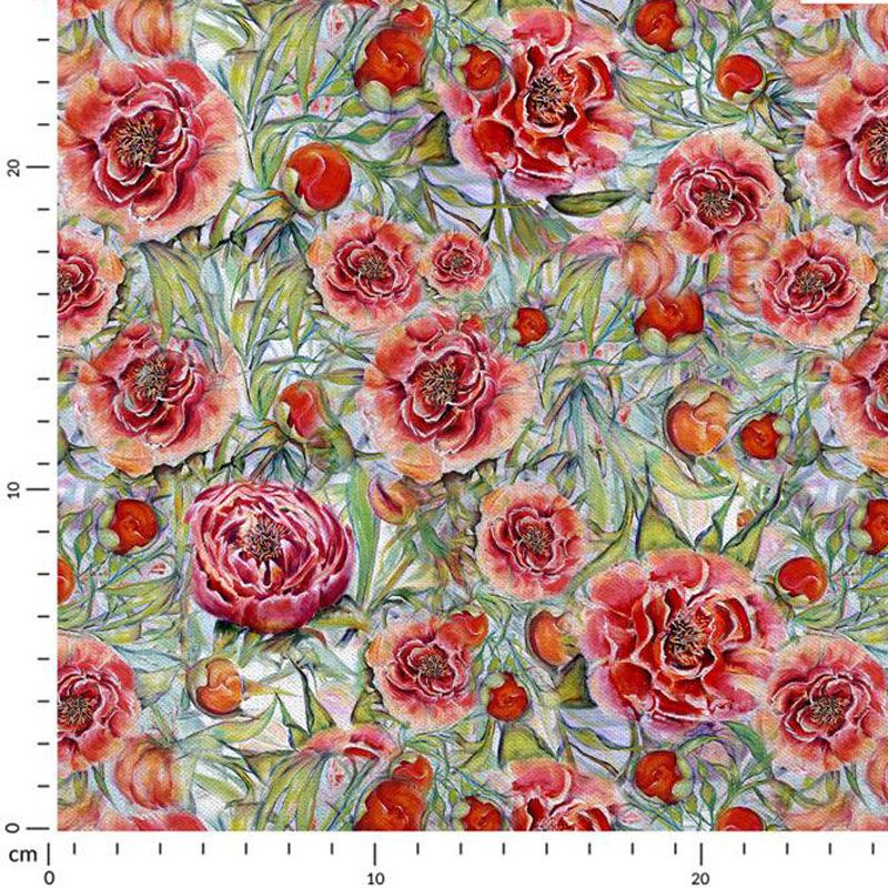 Coton rose motif pivoines Oeko-tex - Création Véronique Baccino