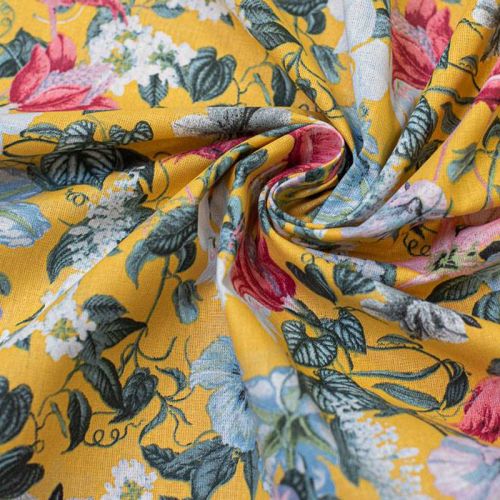 Coton jaune motif flamant rose floride Oeko-tex