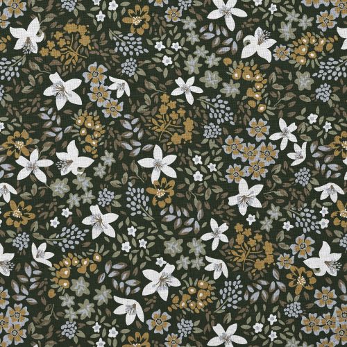 Coton kaki motif petites fleurs viva Oeko-tex
