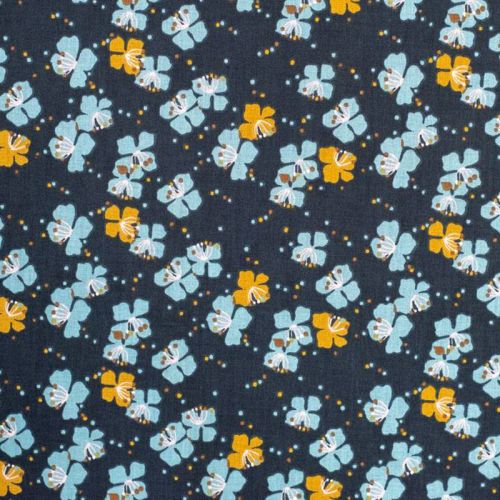 Coton bleu motif fleurs de...