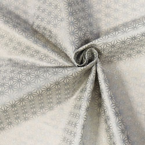 Coton blanc motif petit asanoha argenté