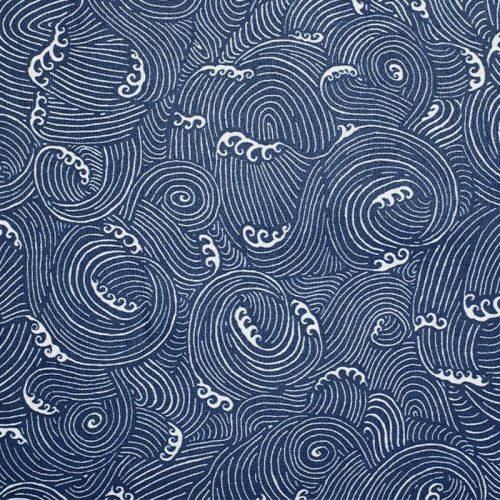 Coton enduit bleu nuit motif vagues Oeko-tex